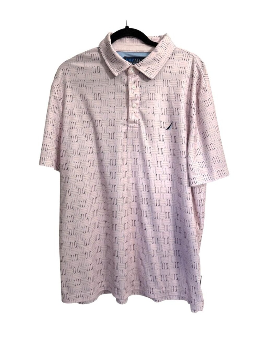 Nautica Navtech Mens XL Polo Shirt Pink Pattern Recycled Polyester Sustainable